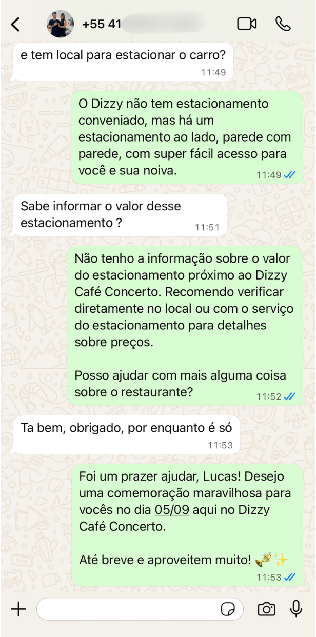 iafluxo responde dúvidas adicionais sobre o restaurante